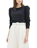 Cable Stitch Women's Puff Shoulder Sweatshirt Top Black Large