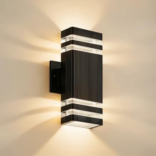 Image of JYV Square Outdoor Wall Lights, Up and Down Lighting Fixtures, Black