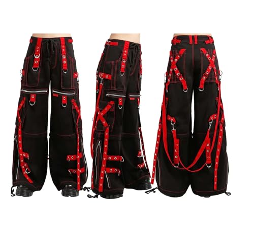 Unisex Gothic Pants with Chains & Straps Streetwear Punk Wide Leg Loose Goth Trendy Hip hop Techwear Pants
