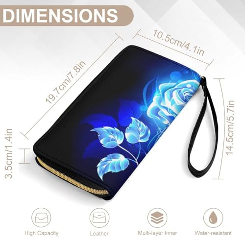 Burning Blue Rose Neutral Leather Wallet with Scratch Resistant Strap for Easy Carrying2