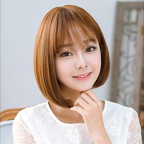 MSKJ Peruca feminina de cabelo curto com franja de ar, cabelo liso curto, para meninas cosplay