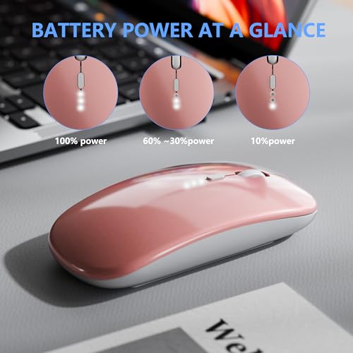 Image of QIJIAYI Slim Rechargeable Wireless Silent Mouse - 2.4G Wireless & Bluetooth Technology - Flexible Connection Modes via Bluetooth, USB or Type C for Laptop /PC /Mac /iPad /Computer (Rose Gold)