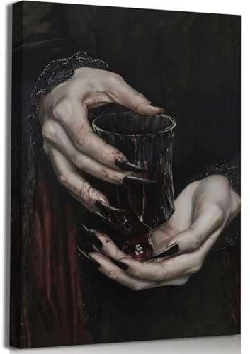 Gothic Canvas Wall Art Dark Academia Vampire Wall Decor Pictures Clawed Hands Dracula Painting Artwork Moody Witchy Spooky Occult Poster Print for Bedroom Office home Decoration 12x16in