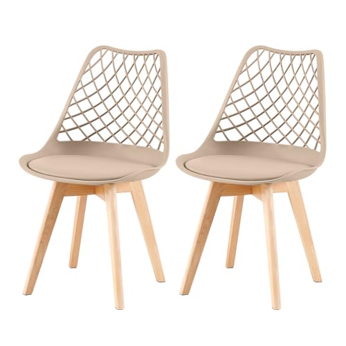 EGGREE 2er-Set Skandinavische AusgehöHlte Esszimmerstühle SGS GeprüFt, Set of 2 Gepolsterte HerausgehöHlt KüChenstüHle Retro BüRostüHle, Beine Aus Massiver Buche - Khaki