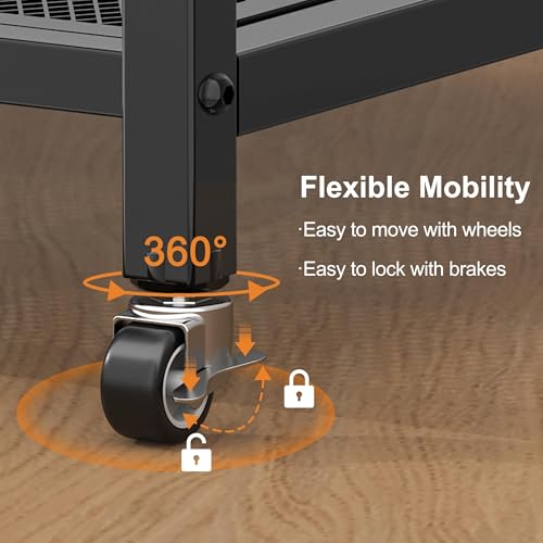 Image of niffgaff Mobile Printer Stand with Large Desktop - 3 Tier Shelf, 24.4 Inch Height, Wooden Organizer for Home&Office, Black