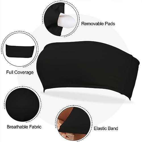 Boudaner Women’S Padded Bandeau Sports Tube Top Bra Strapless Wireless Solid Seamless Yoga Workout Bralette Black thumb #3