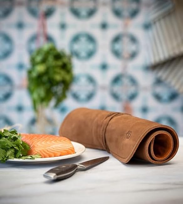 Angus Stoke Knife Roll Bag Genuine Leather ¨C Chef`s knife bag 7 slots/for up to 11 knives ¨C Leather Knife Case Steve (brown)