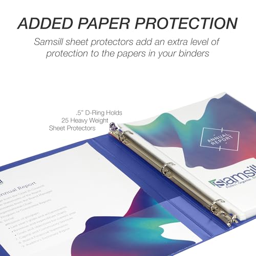 Image of Samsill Durable 0.5 Inch Binder, D Ring Binder, Customizable Clear View Cover, Blue, 24 Pack, Each Holds 125 Pages