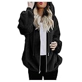 TMDD Veste Polaire Réversible Zippée à Capuche Grande Taille Femmes Sweat-shirt Solid Automne Hiver Casual Hoodie Manches Longues Sweat Ample Doux Chaud Confort Manteau avec Poches, D-noir, 3XL