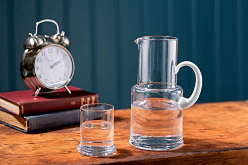 Barski - European Quality - Glass - 2 Pc Water Set - Large 30 Oz. Bedside Water Set - Desktop Water Carafe - - With 7 Oz. Tumbler Glass - With Opal (White) Handle - Made In Europe #TOP2