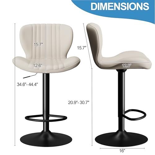 Image of Shintenchi Bar Stools Set of 4 Modern Swivel Bar Chairs, Counter Height Faux Leather Metal Barstools, Upholstered Island Chairs with Back and Footrest, Beige