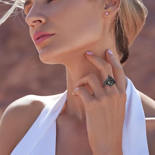 AAA Nature Black Rutilated Quartz Rings Set for Women 10K 14K 18K Gold Vintage Gemstone Nature Black Rutilated Quartz 2Pcs Ring Wedding Band with Gift Box4