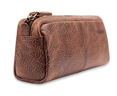 Image of LEABAGS Fort Wayne Genuine Buffalo Leather Pencil case I Vintage Pen Holder I Small Pencil case, Western Brown, One Size, Fort Wayne
