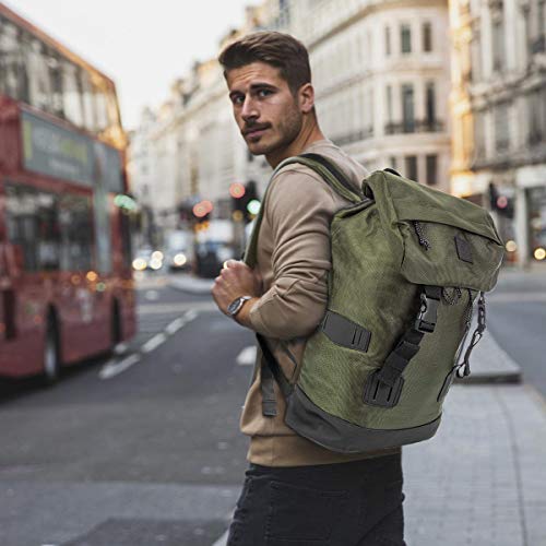 XRAY Duffle Backpack Large Canvas Retro Rucksack Travel Hiking Mountain Overnight Weekend Bag for Men and Women (Dark Olive/Black)