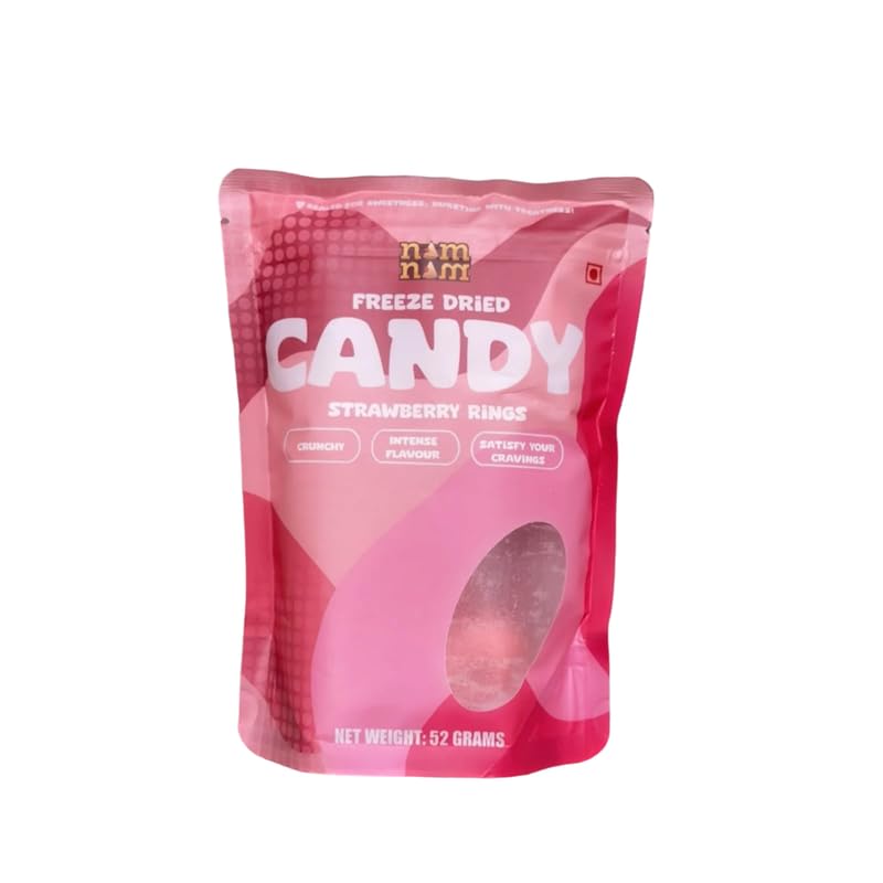 Nam Nam Freeze Dried Candy Strawberry Rings | Crunchy | Intense Flavour- 52 Grams (Pack of 1)