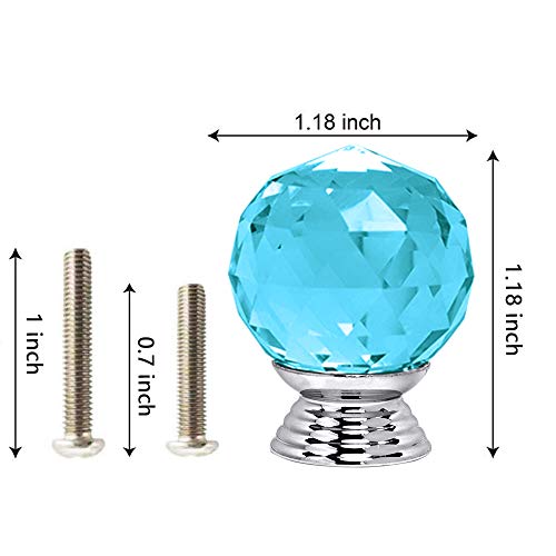 Anjuu 12 Pcs 30Mm Round Shape Crystal Glass Cabinet Knobs With Screws Drawer Knob Pull Handle Used For Kitchen, Dresser, Door, Cupboard (Azure) #TOP1