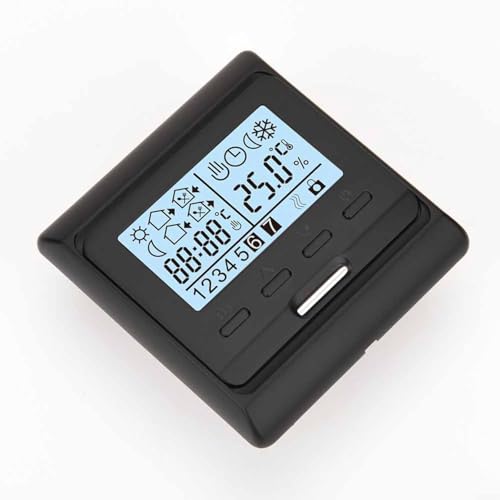 Glomc Termostato programable digital diseñado para calefacción eléctrica de suelo con instalación de montaje en pared y cubierta protectora IP20 (negro 3A)