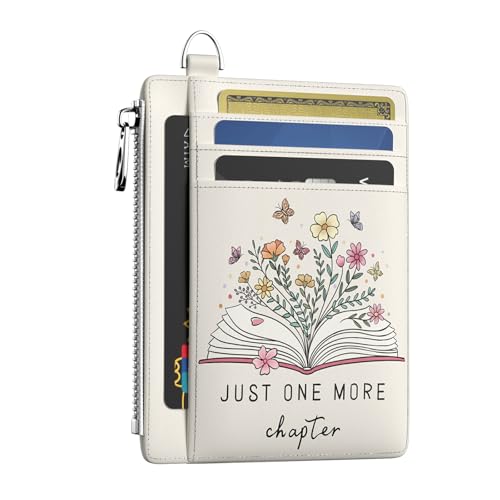 Book Lover Floral Flower Slim Wallet Women Credit Card Holder Cute RFID Blocking Small Card Wallets Mini Front Pocket PU Leather Thin Travel Zipper Coin Cash Ladies Female Wallet Gifts
