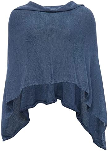 Cashmere Dreams Womens Poncho Cotton Cape Sweater Knit Solid short wrap - various colors