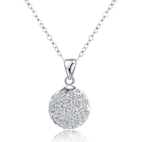 BG&WLing Disco Ball Necklace for Women Sparkly Crystal Choker Necklace 10mm Silver Ball Pendent Necklace Fashion Jewelry Gift