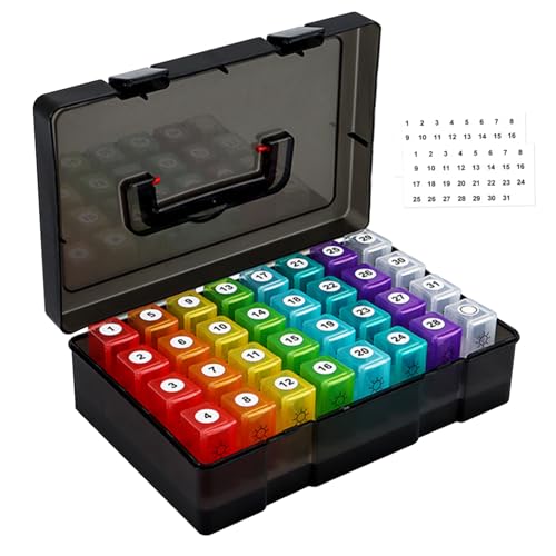 Pilulier mensuel 31 jours AM/PM boîte de rangement médicaments colorée