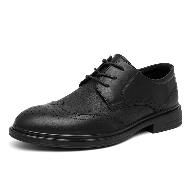 Men's Genuine Leather Oxford Shoes Men's Vintage Lace Up Platform Dress Shoes Pointed Toe Low Top Block High Heel for Men
