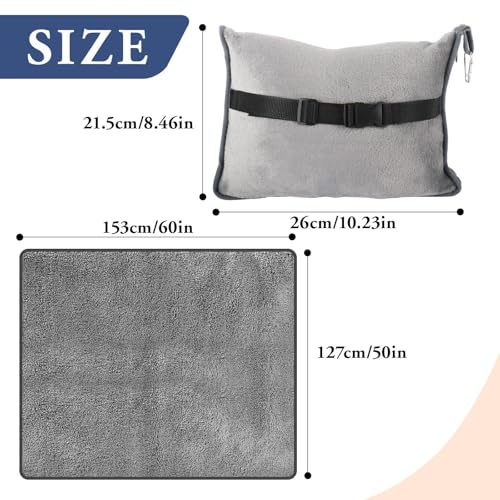 Dwitkul Reisedecke Ultraleicht Warm für Flugzeug & Auto Camping Decke und Kissen Set 2 in 1 Flugzeugdecke Tragbar Travel Blanket für Urlaub, Büro, Zuhause und Geschäftsreisen (127 x 152 cm, Grau)