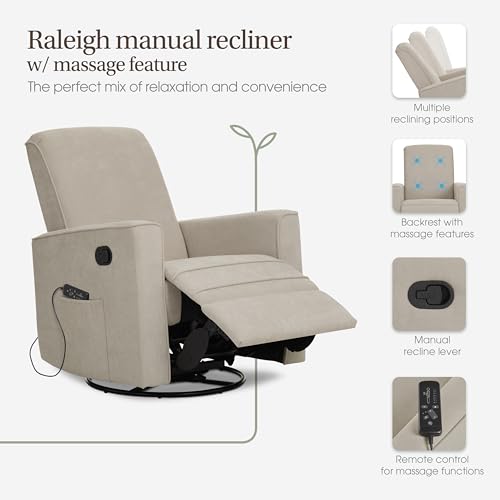 Image of Evolur Raleigh Glider with Massager in Charcoal, Upholstered Plush Seating 360 Swivel Glider Rocking Chair, FSC Certified, Greenguard Gold & JPMA Certified Nursery Glider Recliner