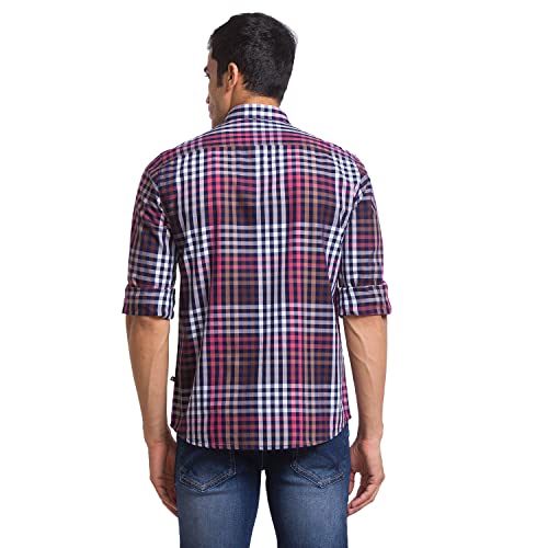 Image of Parx Green Checks Slim Fit Casual Shirts for Men