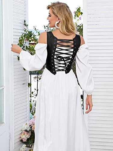 Image of Dreay Womens Vintage Asymmetrical Hem Overbust Corset Tie Front Lace-up Back Bustier Shapewear Top