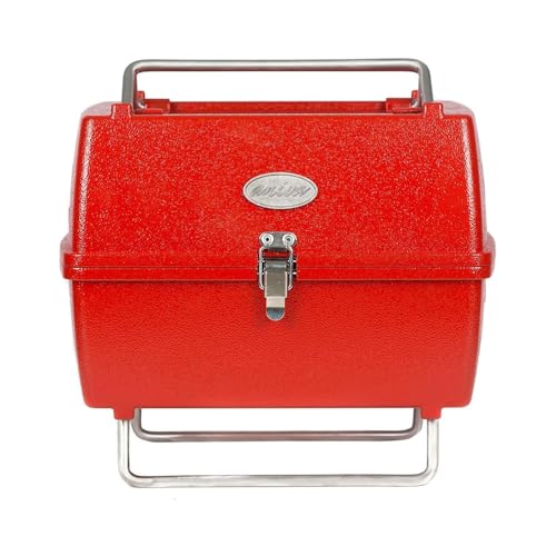 Barbacoa de carbón vegetal portátil, para jardín, exterior, color rojo, 13 piezas