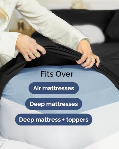 Image of CGK Unlimited Extra Deep Flex Top Split Head King Sheet Set - 6 Piece Breathable and Cooling Sheets - Hotel Luxury Bedding for Women, Men, Kids & Teens - Easy Secure Fit - Extra Deep Pockets - Black