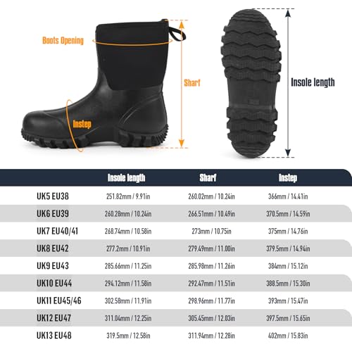 GUGULUZA Herren Halbe Gummistiefel Neopren Isoliert Wasserdicht Angeln Hof Stiefel Schwarz