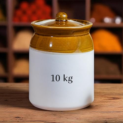 Image of Big 10kg ceramic jar for Kitchen Storage - 10 L Martban Container for Pickles, Chutneys & Sauces (10000 ml)