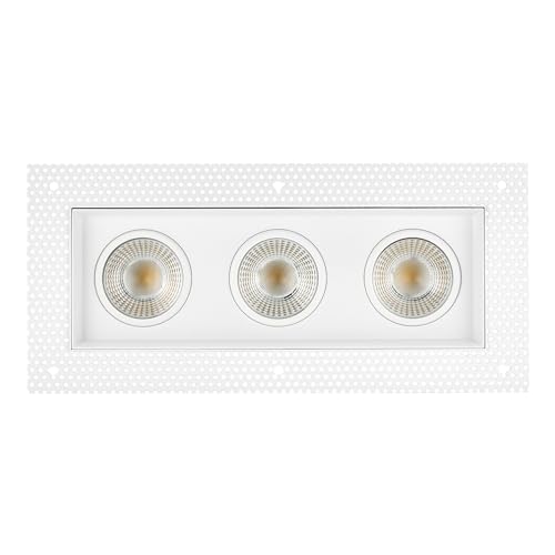 Maxxima 4 inch 3 Head Trimless Slim Square Recessed Anti-Glare LED Gimbal Downlight Canless IC Rated 3000 Lumens 5 Color Temperature Selectable 2700K/3000K/3500K/4000K/5000K Dimmable 90 CRI J-Box Incl