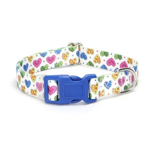 Valentines Dog Collar with Heart Patterns, Adjustable Nylon Comfy Soft Durable Pet Collar for xs Small Medium Large Extra Large boy Girl Dog（Heart L 8 L (Neck 15"-20")