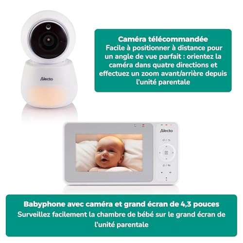 Alecto DVM2043 - Babyphone avec caméra, Grand écran Couleur 4,3" et veilleuse - Télécommandé - Blanc – vue 2