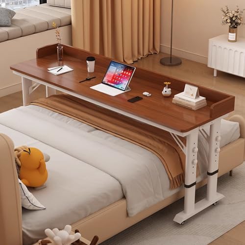 Overbed Desk Laptop Desk Laptop Cart with Wheels Over Bed Desk Height Adjustable Overbed Table with Wheels for Hospital and Home Use(Brown,140 * 50cm/55.1 * 19.7in)
