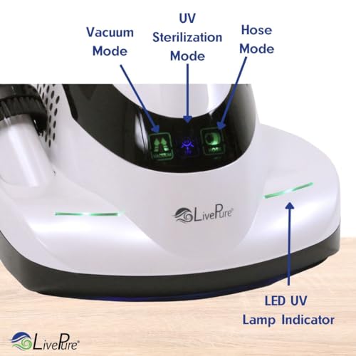 LivePure - Ultramite Handheld HEPA Filter Vacuum & Fabric Sanitizer - Dual Motor Brush, UVC Light, And Anti- Allergen Filter To Remove Dust Mites, Bacteria, Viruses