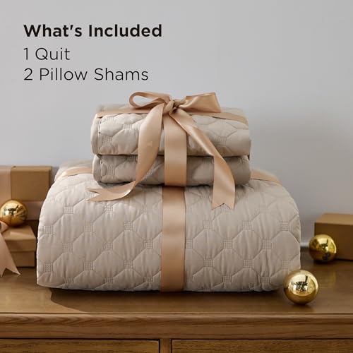 Image of Bedsure Quilts Queen Size - Lightweight Queen Comforter Set with Classic Honeycomb Quilting, Soft Quilt Bedding Set, Taupe Bedspreads Coverlet for All Seasons with 2 Pillow Shams (90 inch x 96 inch)