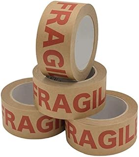 NATEE® Strong Paper Packaging Tape | Eco-Friendly | Fully Recyclable Rolls | Fragile Printed Kraft Paper for Packing Parcels and Boxes | Brown Sticky Tapes 50m x 50mm Width (4)