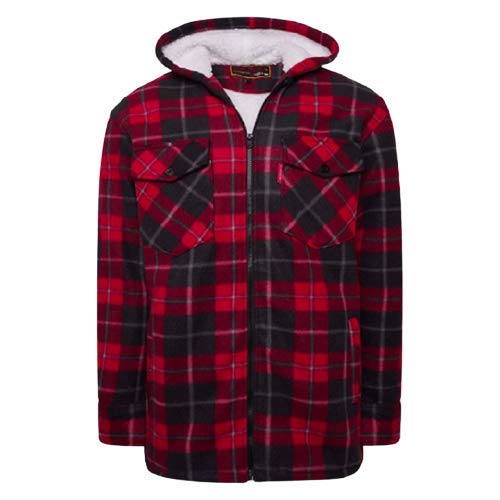 Image of HeLovesWearing Unisex/Men's Fleece Naxter Sherpa Fur Lined Lumberjack Check Hoodie (Red, x_l)