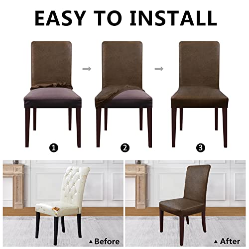 Molasofa Leather-Look Spandex Chair Covers,No-Pilling Washable Fitted Dining Chair Covers Set Of 4,Soft And Stretch Covers For Dining Chairs For Home Decor(4Pcs,Brown) #TOP5