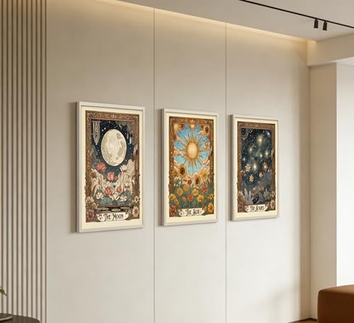 GTRpenico 3Pcs Tarot Card Wall Art, Sun Moon Star Posters Wall Decor, Vintage Boho Celestial Canvas Print, Gothic Floral Mystical Astrology Artwork for Living Room Bedroom, Unframed by GTRpenico - Used condition - Image 5