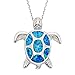 Beaux Bijoux 925 Sterling Silver Created Blue Opal Nautical Sea Turtle Pendant Necklace 18" Jewelry for Women