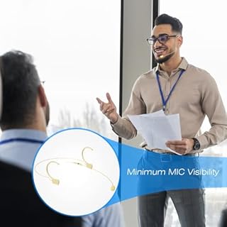 KIMAFUN Microfono Archetto Professionale a Doppio Gancio per L'orecchio, Condensatore, Compatibile con Trasmettitore a Cintura del System Wireless Senn_heiser, Connettore Stereo 3,5 mm a Vite, Beige