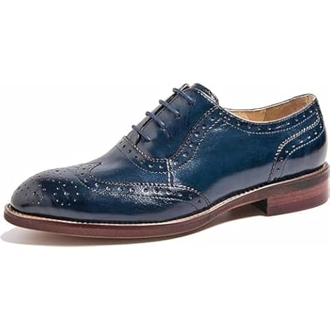 U-lite Women's Blue Perforated Lace-up Wingtip Leather Flat Oxfords Vintage Oxford Shoe Blu 7 Cover