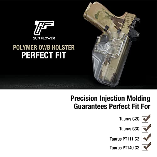 Taurus G2C Holster, OWB Holster Fits Taurus G2C/G3C, Taurus Millennium G2 PT111/PT140, Outside Waistband Carry Holster, Level II Retention Locking System, 360 Degrees Adjustable, Right Hand Clear