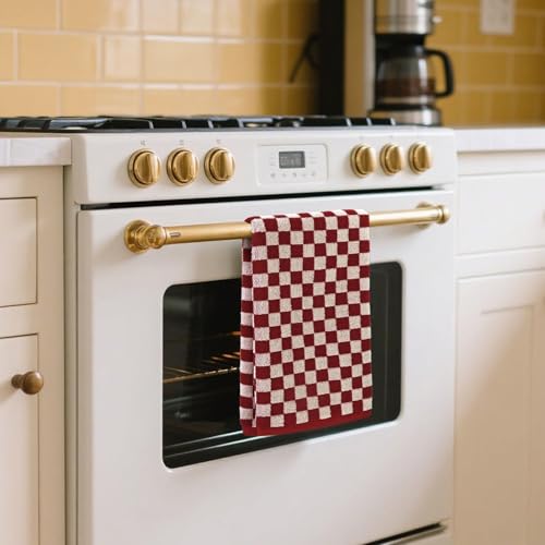 Image of Jacquotha Red Hand Towels for Bathroom Set of 4 - Cute Checkered Hand Towel | for Farmhouse Retro Guest Room & Kitchen Decor, Lightweight Cotton, 29 inch x 13 inch