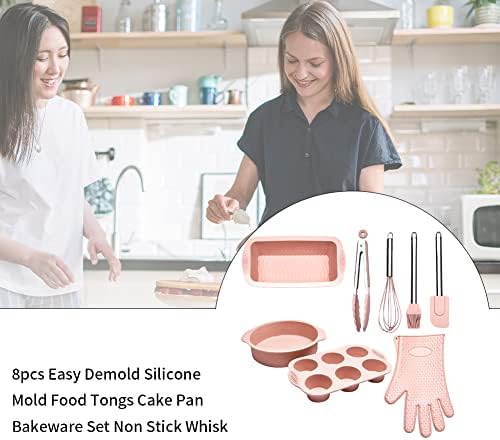 Faderr 8pcs Baking set,Complete Cake Baking Set, Silicone Bakeware Baking Set, Non-Stick Baking Set,Easy Demold for Beginners,Teenagers and Adults Baking Starter Kit